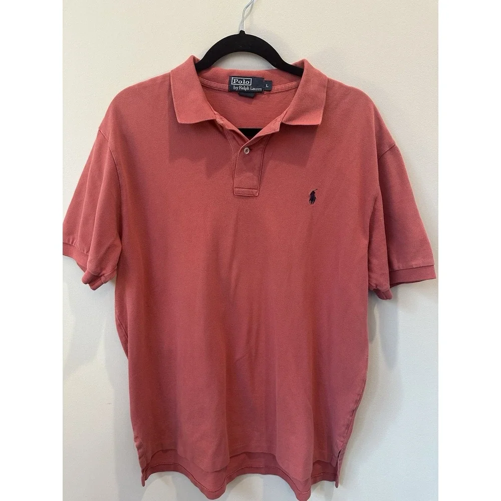 Large Polo Ralph Lauren men's polo shirt coral red cotton piqué fabric